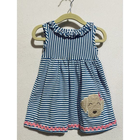 Bailey Boys Dress Womens 2T Blue Striped Embroidered Dog Ruffle Sleeveless - Picture 1 of 6